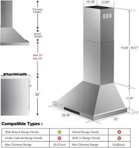 VK-RP30-30 VIZIO HOME Vikio Wall Mount Smart Hood Cfm Ducted #2