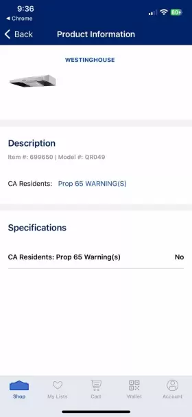 QR049 WESTINGHOUSE Westing House Cabinet Hood #2