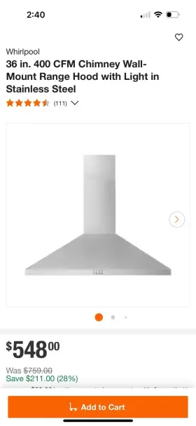 WVW93UC6LZ WHIRLPOOL Steal Chimney Hood Dishwasher Safe