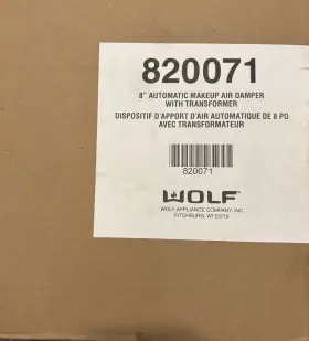 820071 WOLF Automatic Makeup Air Damper