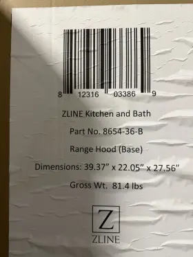 8654-36-B Z-LINE KITCHEN Zline Wall Mount Chimney Hood Cfm