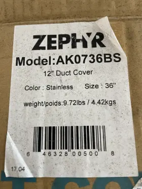 AK0736BS ZEPHYR Duct Cover