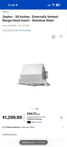 AK828200BS ZEPHYR Externally Vented Hood Steel