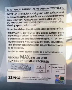 ZSA-M90DS ZEPHYR Europa Savona Wall Mount Chimney Hood Repair #3