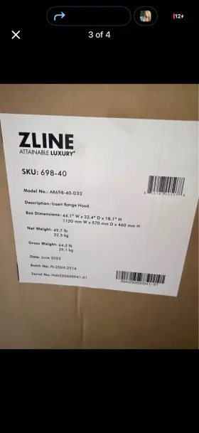 698-40 ZLINE Hood Steel Led
