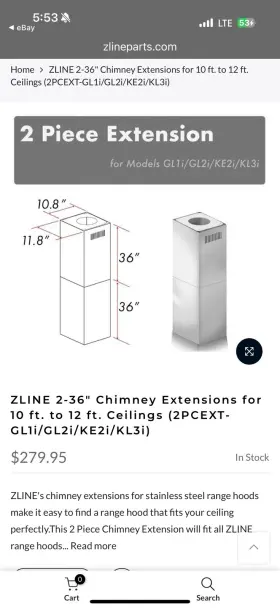 ZL2PCISLANDEXT ZLINE Line Hood Chimney Extension