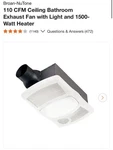 Broan-nutone 110cfm Ceiling Bathtoom Exhaust Fan W/ Light & Heater. Fixed Price $116.98.