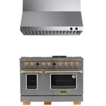 Dual Fuel Range For Propane Gas In Stainless Steel + Gold Wall Mount Hood. Fixed Price $13842.99.