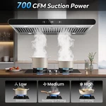 Tiesay Island Range Hood 36in 700cfm Ceiling Mount, Convertible Ducted/ductless. Fixed Price $419.99.