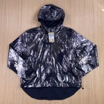 Nike Pullover Jacket Womens Med Silver Black Air Windbreaker Hood 1/2 Zip Foil. Fixed Price $62.25.