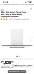 Ge Cafe Cvw73014mwm 30" Convertible Wall Mount Chimney Range Hood Matte White. Fixed Price $650.00.