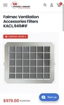 New Falmec Ventilation Charcoal Filter Kit Kacl.949#if Kitchen Range Wall Hoods. Fixed Price $299.99.