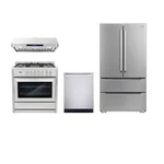 Cosmo 36 In. Dual Fuel Range & Hood Dishwasher Refrigerator Set. Fixed Price $5859.00.