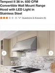 Zephyr Ak7536cs 36 Inch Power Tempest Ii Series Wall Mounted Range Hood. Fixed Price $1040.00.