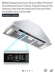 Brano 900 Cfm Smart Voice Under Cabinet Range Hood Stainless Steel Touch 36". Fixed Price $199.99.