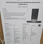 Ge Uvw9301blts 30" Black Stainless Steel Wall Chimney Range Hood New,sealed Box. Fixed Price $750.00.