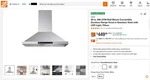 Vikio Wall Mounted Range Hood 36". Fixed Price $340.00.