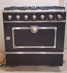 La Cornue 1908 Matte Black Satin Chrome Dual Fuel 5 Burner Gas Oven Elec Broiler. Fixed Price $11999.99.