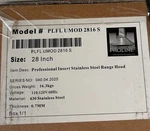 Insert Range Hood For Custom Hoods, 600 Cfm, Stainless Steel Finish Prol. Fixed Price $450.00.
