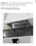 Zline 721-34 280 - 700 Cfm 34 W Range Hood Insert W/ Baffle Filters & Led Light. Fixed Price $580.61.
