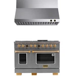 48 In. 6.7 Cu. Dual Fuel Range For Natural Gas And Gold + Wall Mount Hood. Fixed Price $11914.68.