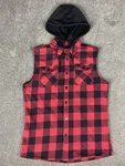 Dexter Revolution Flannel Shirt Mens Large Red Plaid Sleeveless Button Up Hood. Fixed Price $21.67.