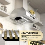 Tieasy 30" Wall Mount Range Hood Kitchen Stove Stainless Steel Vent Touchcontrol. Fixed Price $289.99.
