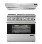 Duro Kitchen 36" Pro-style Stainless Steel Gas Range & Under Cabinet Hood Bundle. Fixed Price $1999.00.