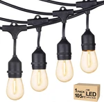 105ft Outdoor Led String Lights, Dimmable S14 Bulbs, Waterproof Cafe Lighting. Fixed Price $100.99.