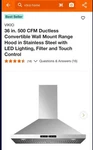 Vikio 36" 500 Cfm Wall-mount Range Hood Stainless Steel, Led, Convertible, Touch. Fixed Price $95.00.