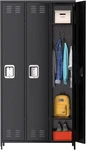Garveehome 72in Metal Storage Locker 3 Door Steel Cabinet Black W/ Shelves Hooks. Fixed Price $194.89.